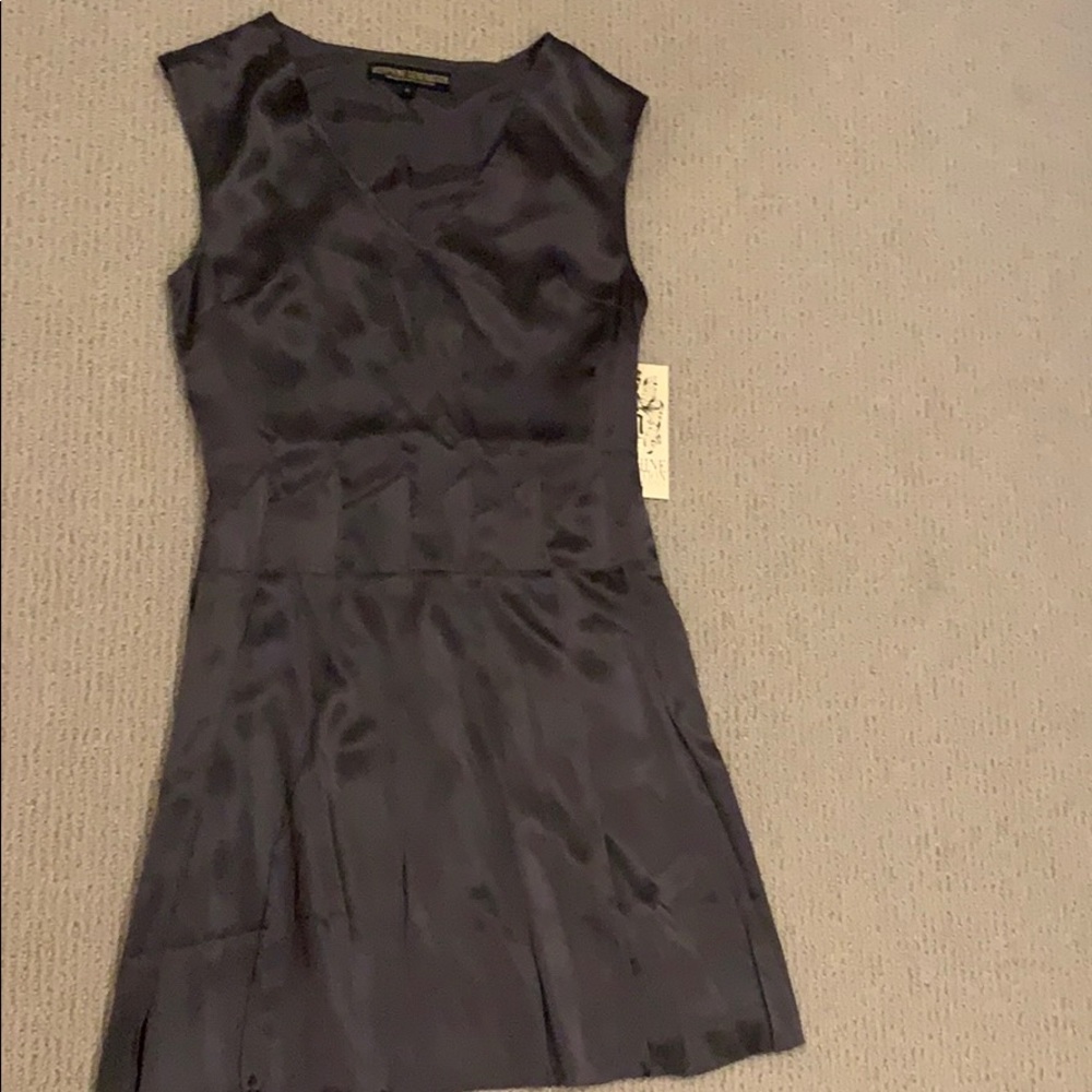 Dark gray silk v-neck dress